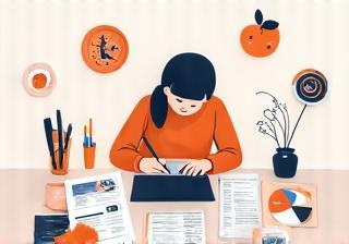 Someone writing at a desk with food nearby